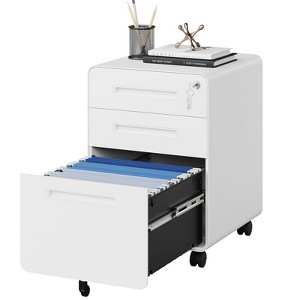 Mlezan Mobile 3-Drawer Filing Cabinet: Lockable, Under-Desk Design with Wheels. Fits A4/Letter/Legal Hanging Files, Ideal for Home Office Storage. - 1 of 4