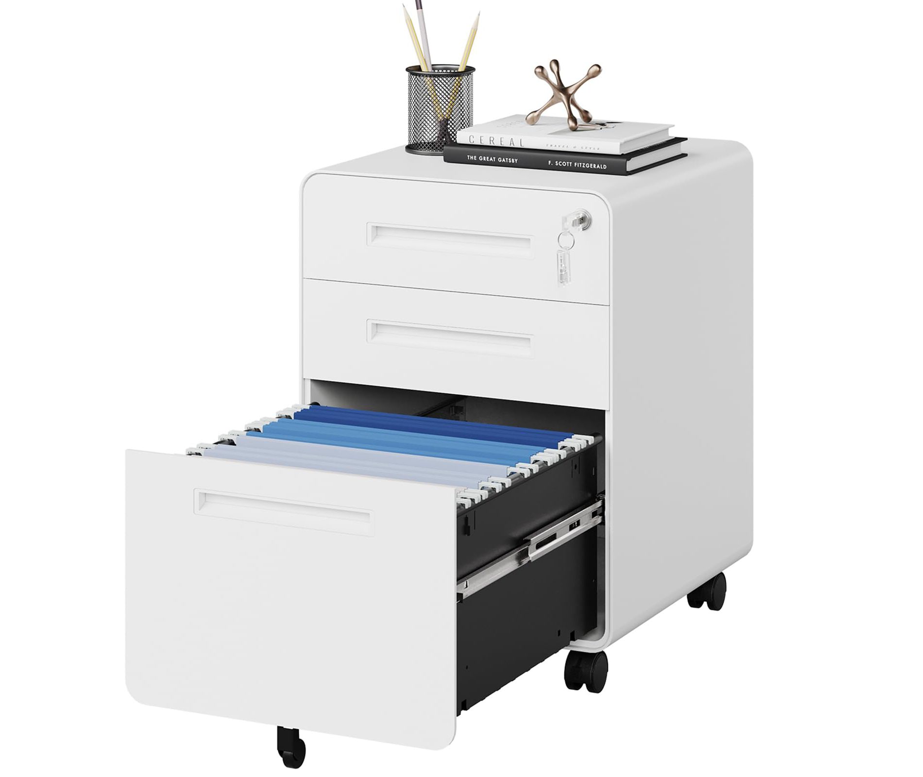 Mlezan Mobile 3-Drawer Filing Cabinet: Lockable, Under-Desk Design with Wheels. Fits A4/Letter/Legal Hanging Files, Ideal for Home Office Storage.