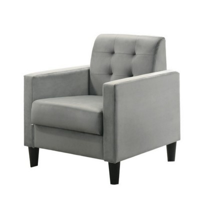 GlasFlength Accent Chairs Velvet Accent Armchair with Tufting Smooth Velvet Texture Classic Tufted Design Fits Living Room, Gray, 27"*22"*20"