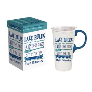 Ceramic Travel Cup, 17 OZ. ,w/box Lid, Lake Rules - 1 of 3