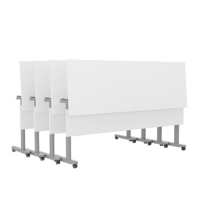 White and Gray Folding Commercial Grade Training Table with Casters