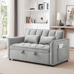 PAGED 52"3-in-1 Convertible Sofa Bed,Modern Velvet Double Couch with Adjustable Back,Storage Bag and Pillow,Sofa for Living Room - 1 of 4