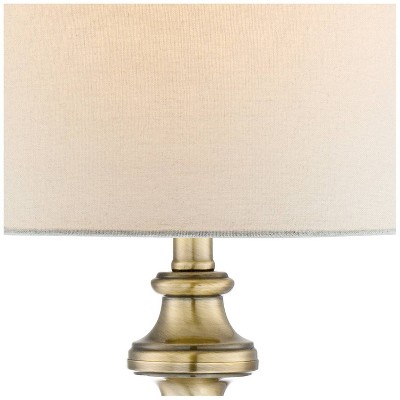 Elegant Antique Brass Candlestick Table Lamp with Off-White Drum Shade