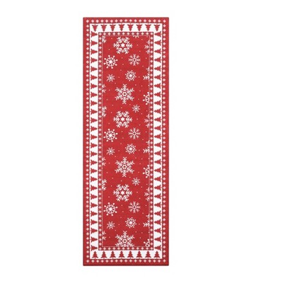 Christmas Snowflake Runner Rug 2x8 Washable Rug, Runner for Hallway Non Slip Soft  Xmas Floor Decor Low Pile Non-Shedding Rugs ,Red/Green/Blue/