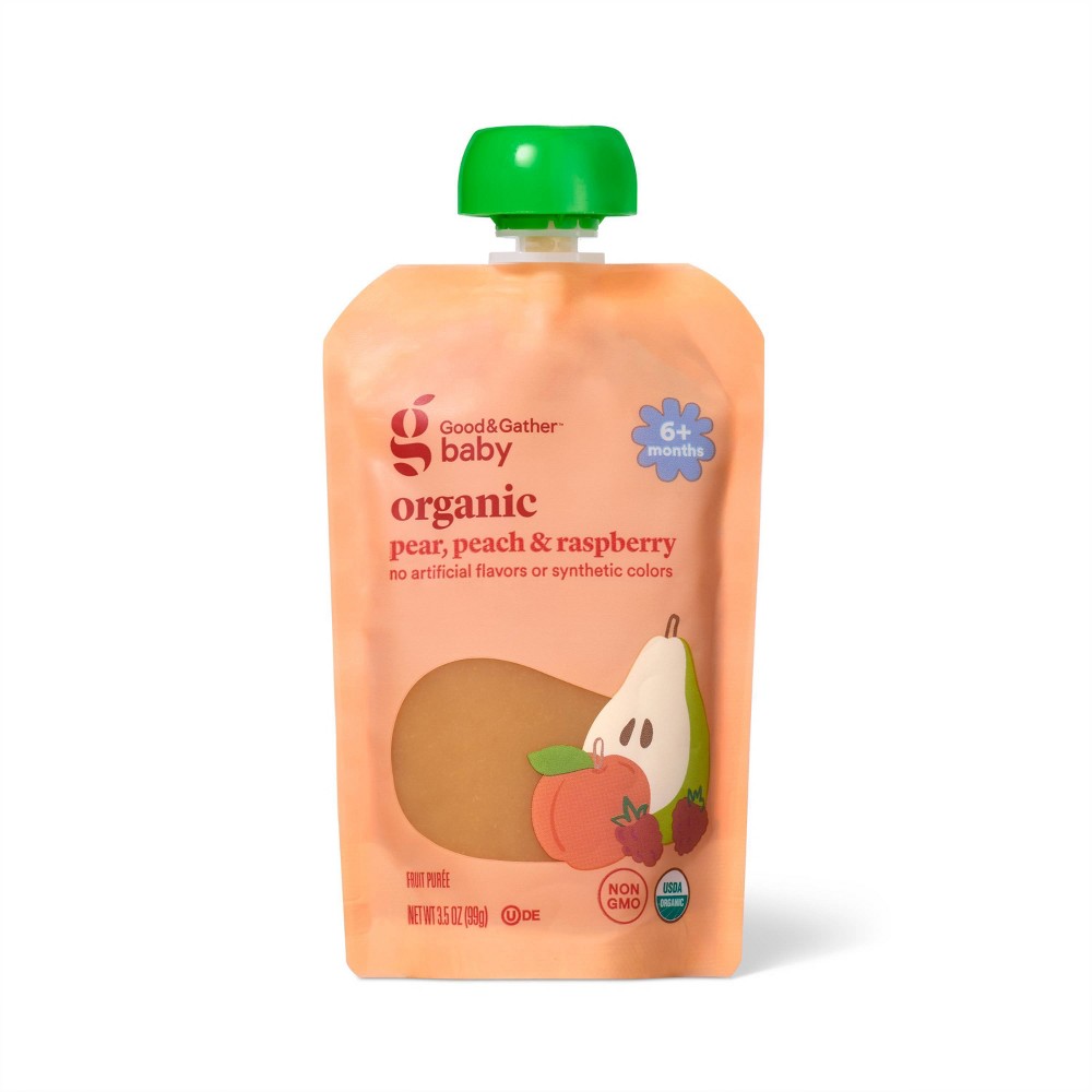 Pear Peach Raspberry Food Pouch Baby Snack - Berry Pink - 3.5oz - Good & Gather™: Age 6 Months+, 2nd Stage, Ready to Eat