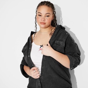 Women's Long Sleeve Oversized Denim Western Shirt - Wild Fable™ - 1 of 3