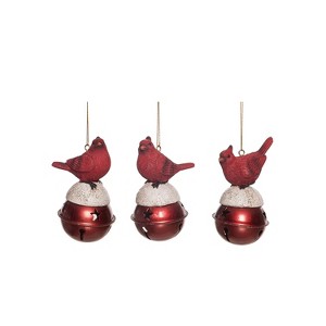 Transpac Resin Bird & Bell Ornament Set of 3 Christmas Home Decorations - 1 of 1