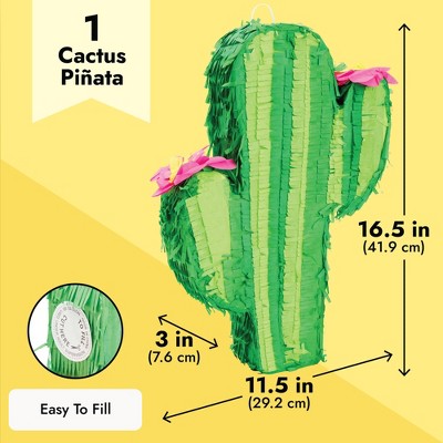Blue Panda Small Cactus Pinata for Kids Birthday Party, Cinco de Mayo, Mexican Fiesta Party Decorations, 16.5 x 11.5 x 3 In