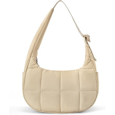 Crescent Shoulder Bag for Women, Nylon Quilted Shoulder Purses, Puffy Handbags with Adjustable Strap