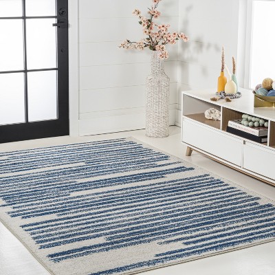 Khalil Cream and Navy Synthetic Stripe 3' x 5' Area Rug