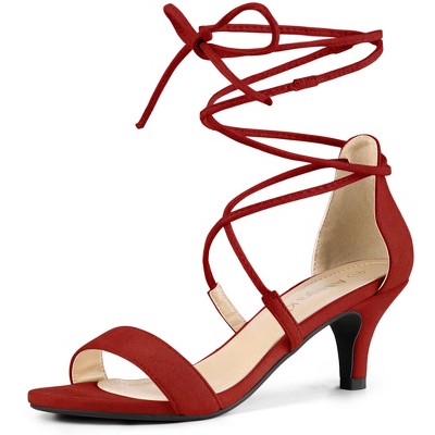 Allegra K Women's Elegant Faux Suede Lace Up Open Toe Kitten Heel ...