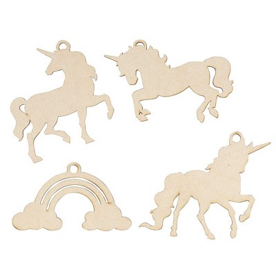 Juvale Unfinished Wooden Unicorn Cutout - 24-Pack Paintable Blank Hanging Wood Slices for Kids DIY Art, 4.5 x 2.6 to 5 x 4 Inches