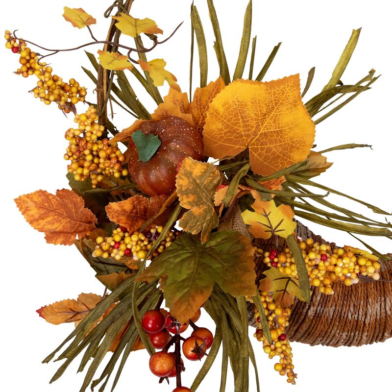 Northlight Autumn Leaves with Berries Artificial Fall Harvest Cornucopia Wreath, 18-Inch, Unlit, 3 of 6