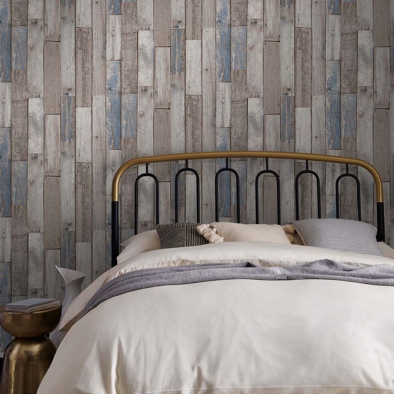 NEXT Distressed Wood Plank Neutral Blue Wallpaper, 2 of 7