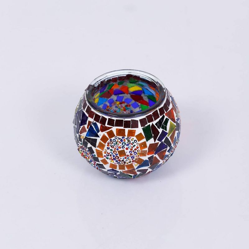 Kafthan 3.4 in. Handmade Multicolor Mosaic Glass Votive Candle Holder, 2 of 7