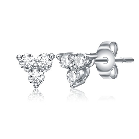 Guili 0.55ct White Gold Plated Triple Cluster Stud Earrings with Lab-Created Moissanite – Elegant & Sparkling Design - image 1 of 2