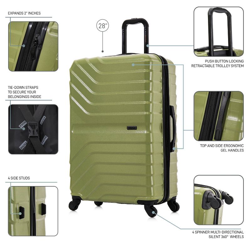 InUSA Aurum Lightweight Hardside Large Checked Spinner Suitcase - Green, 4 of 19
