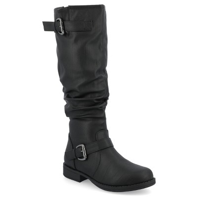 Journee Collection Womens Stormy Stacked Heel Riding Boots Black 7 : Target