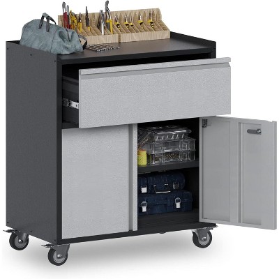 Storage Cabinet Tool Cart with 1 Drawer on Wheels,Metal Storage Cabinet,Drawers Rolling Tool Trolley for Garage,Warehouse,Workshop,Repair Shop