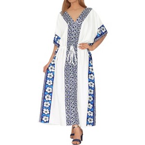 LA LEELA Women's Summer Loungewear Plus Size Caftan Long Boho Nightwear for Women 2X-3X Xmas White_B983 - 1 of 4