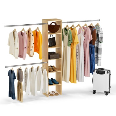 LOVMOR Wood Closet Organizer Starter Kit Tower with 3 Hang Rods