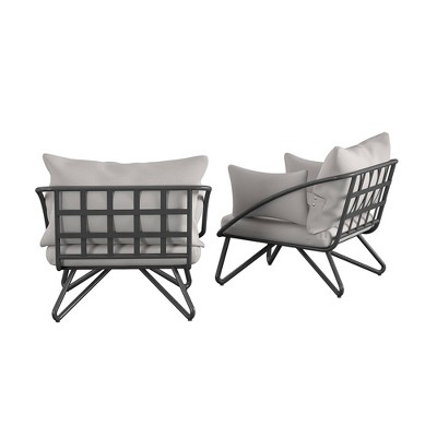 Charcoal Steel Outdoor Lounge Chairs with Cushions, 2-Pack