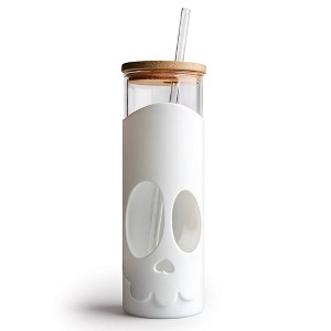 Ototo 17 fl oz Bonesy Glass Tumbler with Lid and Straw, Silicone, Glass, and Bamboo White - 1 of 4
