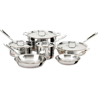 All-Clad Copper Core 5-Ply Stainless Steel Cookware Set 10 Piece Induction Oven Broiler Safe 600F Pots and Pans Silver Sliver