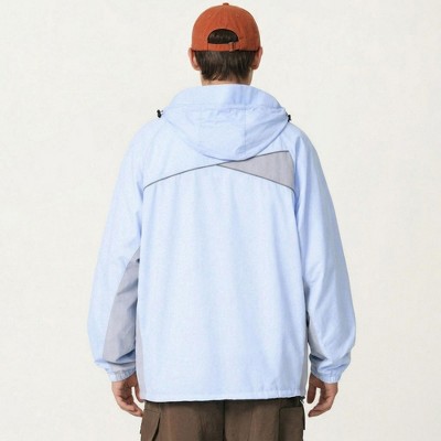 Alilang Men's Lightweight Windbreaker Jacket with Hood Full Zip Closure Panel Detail and Elastic Cuff Design - Medium, Light Blue — фото 5