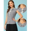 Allegra K Women's Tie Neck Peter Pan Collar Short Sleeve Plaid Shirt - 2 of 4