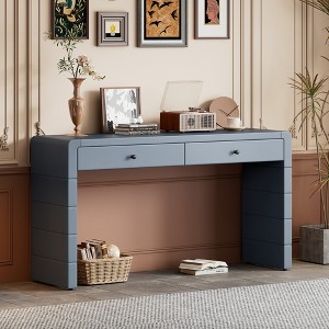 Curved Wooden Console Table with Storage, Rustic Farmhouse Entryway Table with 2 Drawers for Hallway & Living Room - ModernLuxe - 1 of 4