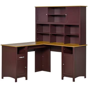HOMCOM L-Shaped Computer Desk with Storage Shelves, Home Office Desk with Drawers and Cabinets