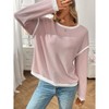 BLUEMING Womens Pullover Sweaters Long Sleeve Crewneck Color Block Crochet Ribbed Knit Sweater Tops - 3 of 4