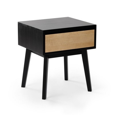 Modern Black and Blonde Solid Wood Nightstand with 1 Drawer