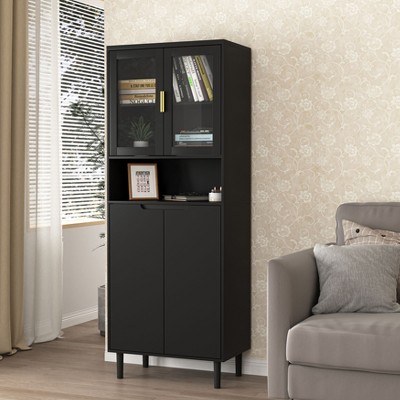 VYNXARIA Elegant  Tall Storage Bookcase with Tempered Glass Doors and Adjustable Shelves