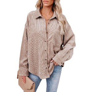 Coolmee Women's Corduroy Button Down Shirts Boyfriend Long Sleeve Oversized Blouses Tops - 1 of 4
