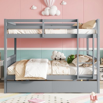 NicBex Modern Full Over Full Rubber Wood Loft and Bunk Bed with 2 Drawers, Full Size Loft and Bunk Bed with Ladder and Safety Guardrails