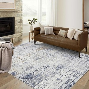 Washable Area Rug, Distressed Abstract Carpet, Non-Slip Low Pile Foldable Rug, Soft Throw Mat for Living Room - 1 of 4