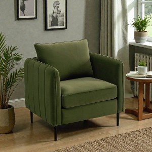 Mshliw Velvet Accent Chair with Upholstered Cushion, Modern Single Sofa Chair with Metal Legs and Pillow for Living Room Bedroom or Office - 1 of 4