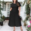 Anna-Kaci Women's Plus Size Casual Round Neck Flutter Short Sleeve Elastic Waist Smocked Maxi Dress - 2 of 4