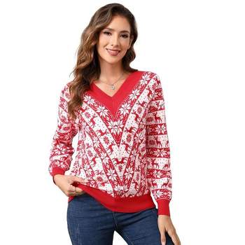 Women's Ugly Christmas Sweaters Knit Pullover Christmas Holiday Sweaters Vacation Long Sleeve Sweaters Funny Reindeer Snowflake