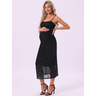 Женские платья INSPIRE CHIC Women's Mesh Ruched Side Stylish Bodycon Spaghetti Strap Midi Maternity Dress XX-Large Black Floral — фото 2