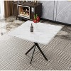 38.60"Square Dining Table Set, Mid Century Modern Square Dining Table for 4 Person, Faux Marble Tabletop, Iron Legs,White+Blue - 3 of 4