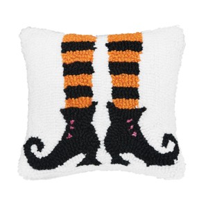 C&F Home 8" x 8" Witch Shoes Halloween Hooked Small Petite Throw Pillow - 1 of 4