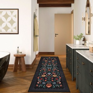 Modern Floral Printed Area Rugs Machine Washable Soft Non Slip Farmhouse Carpet Stain Resistant Low Pile Rug for Kitchen Living Room Laundry Bedroom - 1 of 4