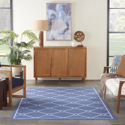 Reversible Rectangular Navy Blue Synthetic 4' x 6' Outdoor Rug