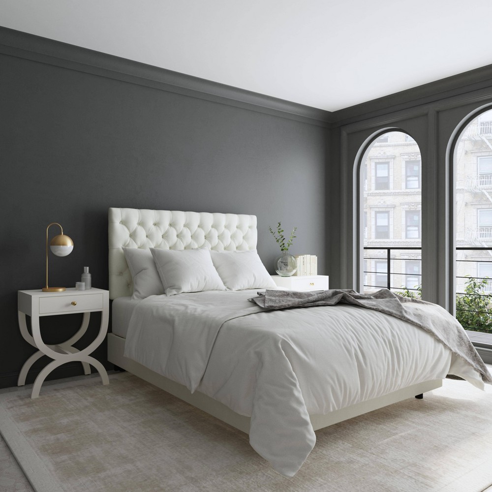 Photos - Wardrobe Twin Shamir Bed in Textured Linen Zuma White - Threshold™