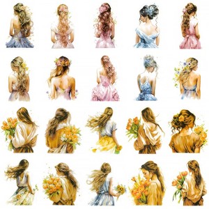 Wrapables Floral Fashion Women PET Scrapbooking Stickers for Junk Journals, Stationery, Water Bottles, Phones, Laptops (40pcs), Bouquet and Crown - 1 of 4