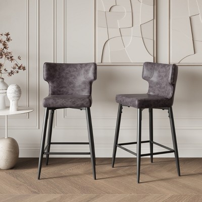 Modern PU Leather Height Bar Stool With Backrest Set of 2,With Sturdy Iron Legs,Modern Stool Bar,Height Counter Stool-Cuddlewood