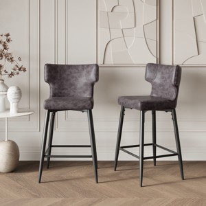 Modern PU Leather Height Bar Stool With Backrest Set of 2,With Sturdy Iron Legs,Modern Stool Bar,Height Counter Stool-Cuddlewood - 1 of 4